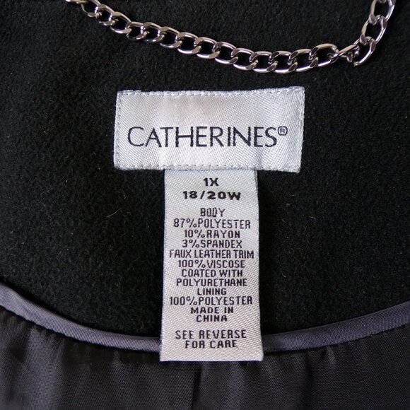 Catherine's Faux Wool Double Breasted Long Pea Coat Faux Leather Trim 1X #973 - Picture 9 of 15